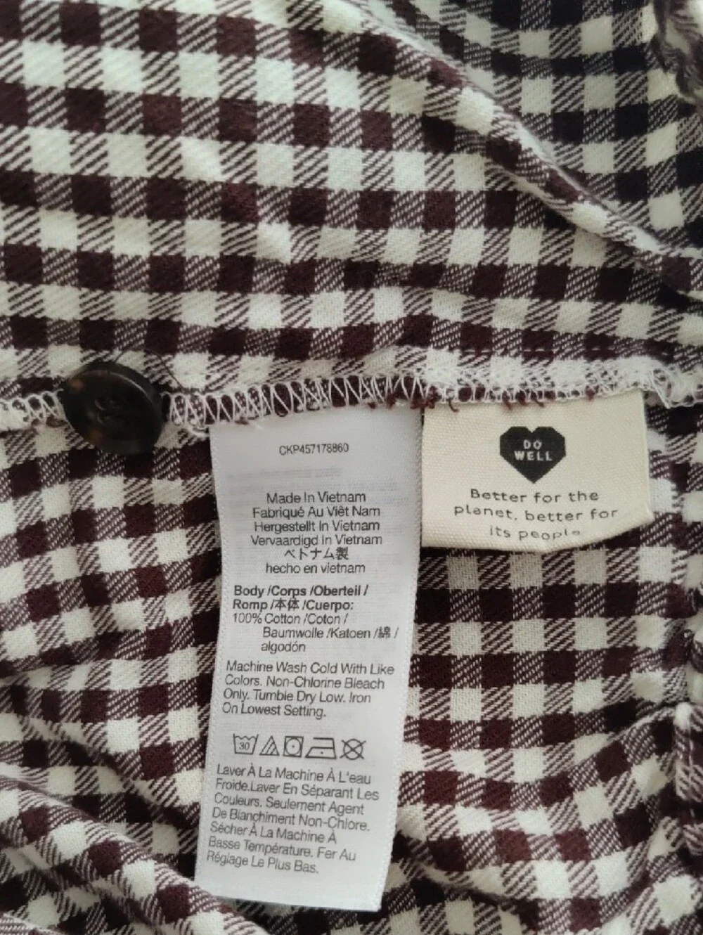 Madewell Brown Gingham Puff-Sleeve Crop Top Small